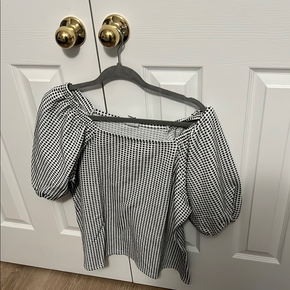 Black and White Gingham Women's Top 2X